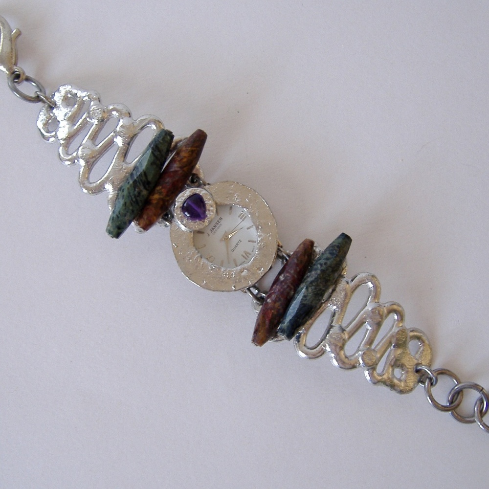 Brown Green Amethyst Gemstone Watch Handcrafted Unique Silver Wristwatch New